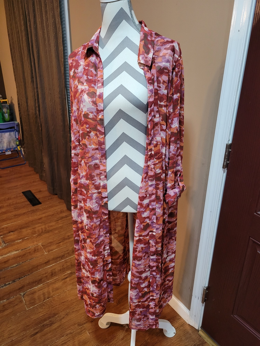 Cato Pink & Rust Camouflage Duster